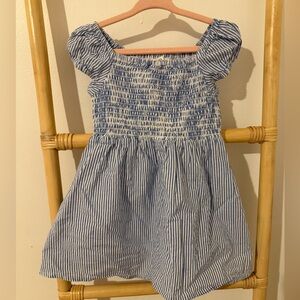 Crewcuts Blue & White Striped Smocked Puff-Sleeve Dress